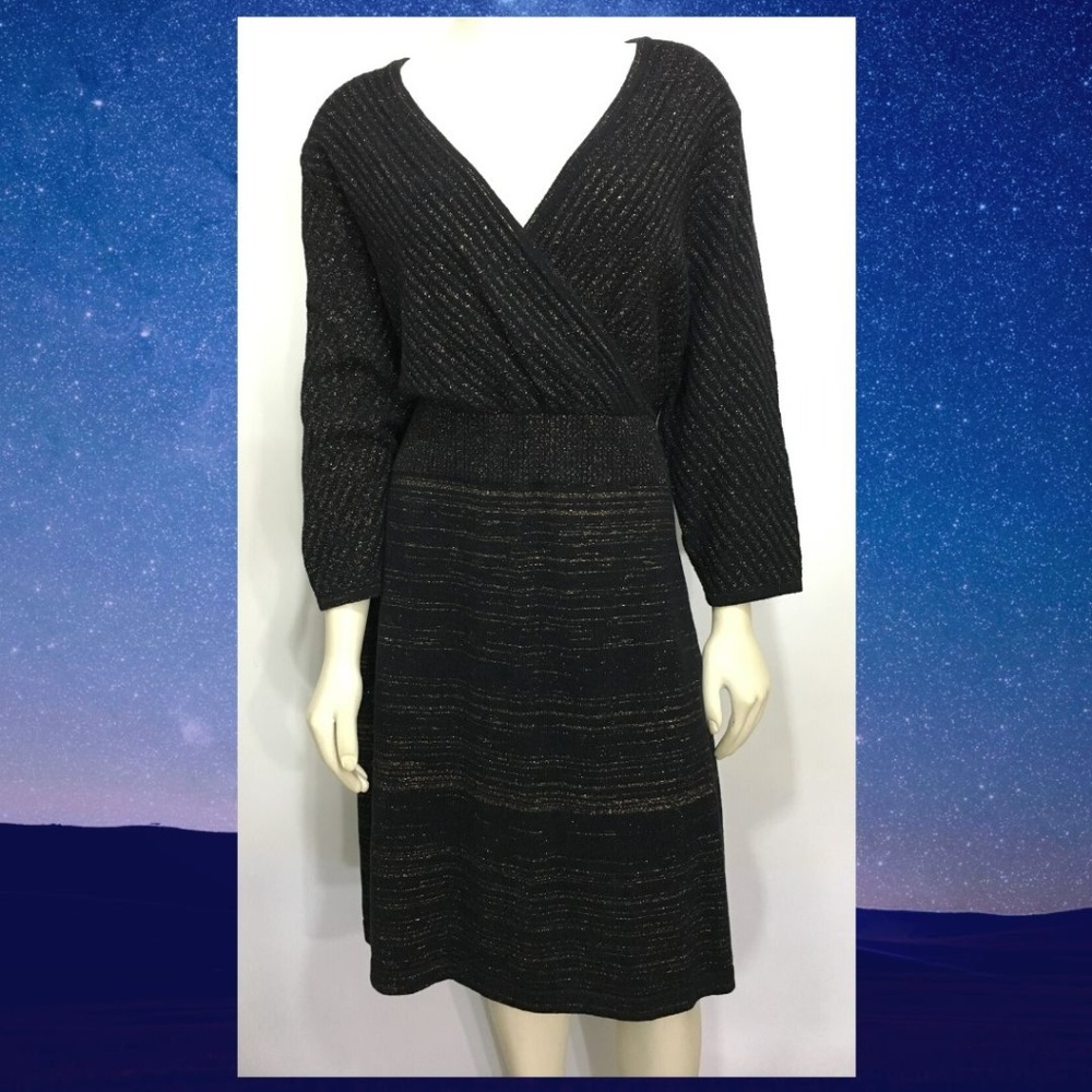 Lane Bryant 18/20 Black Gold Metallic Cotton Dress NEW